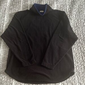 Vintage L.L. Bean Black Mock Collar Pullover Fleece with Blue Trim